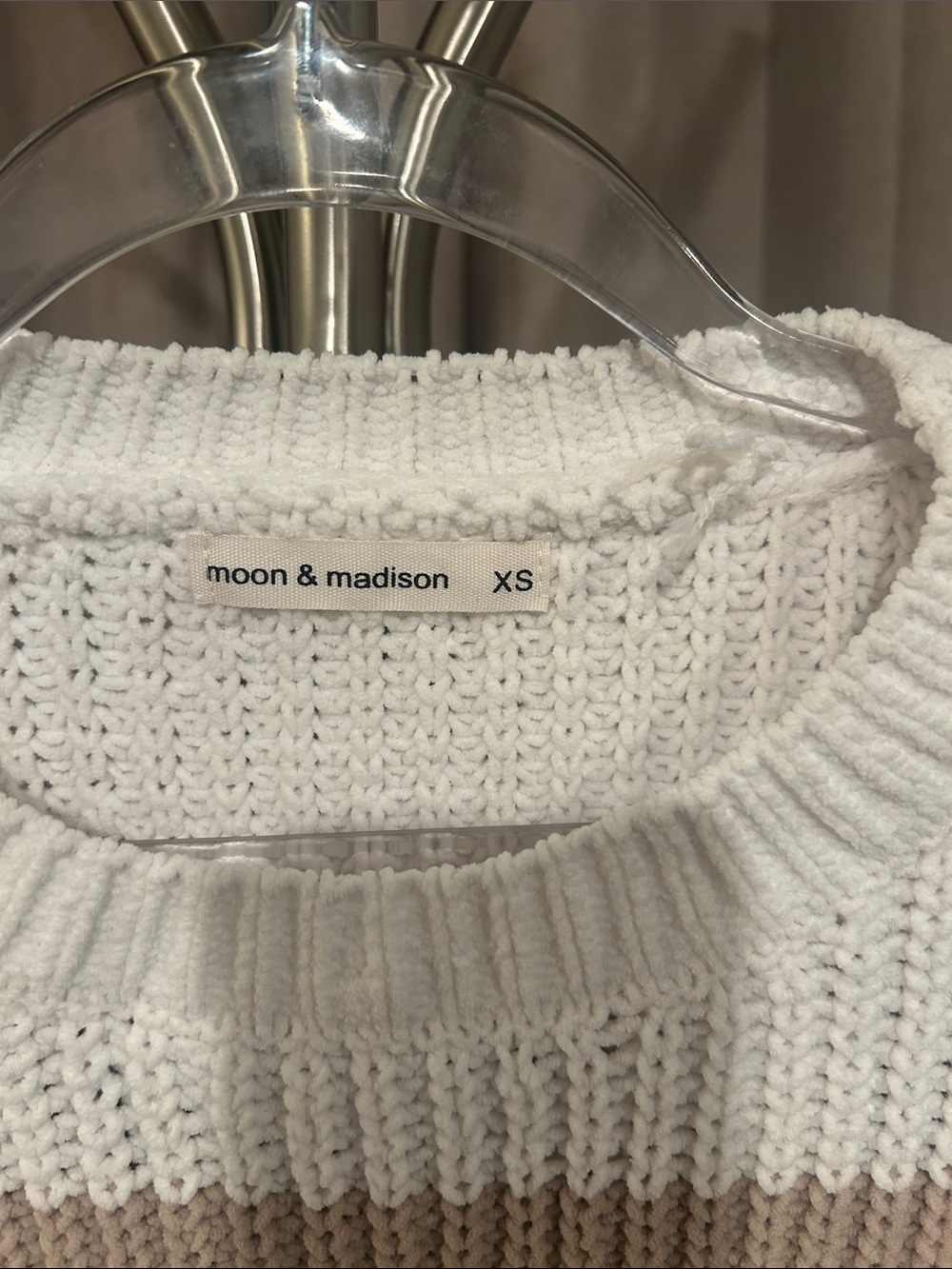 moon & madison Cropped Striped Crewneck Sweater in Cream, Beige & Rust - Picture 2 of 7